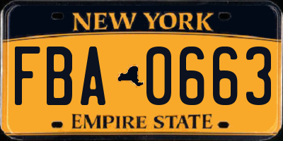 NY license plate FBA0663