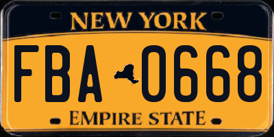 NY license plate FBA0668