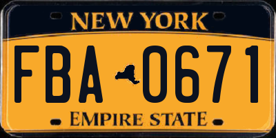 NY license plate FBA0671