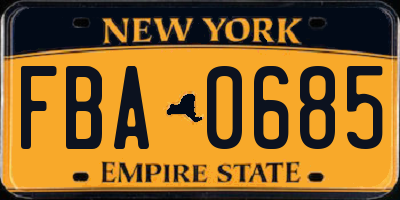 NY license plate FBA0685