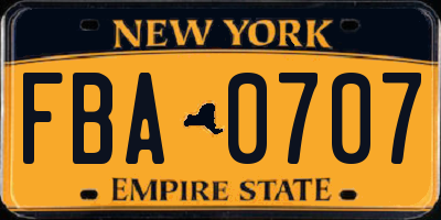 NY license plate FBA0707