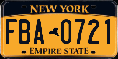 NY license plate FBA0721