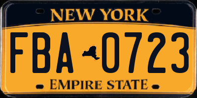 NY license plate FBA0723