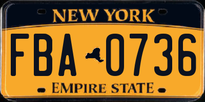 NY license plate FBA0736