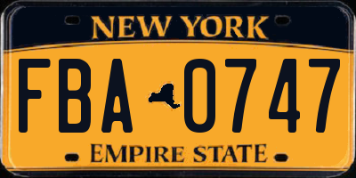 NY license plate FBA0747