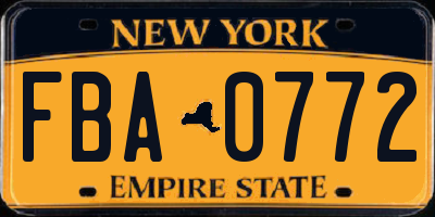 NY license plate FBA0772