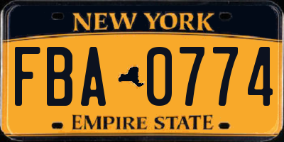 NY license plate FBA0774