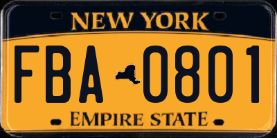 NY license plate FBA0801
