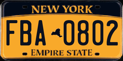 NY license plate FBA0802