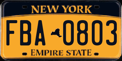 NY license plate FBA0803