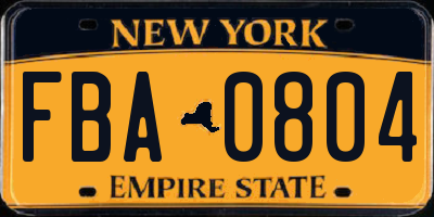 NY license plate FBA0804