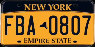 NY license plate FBA0807