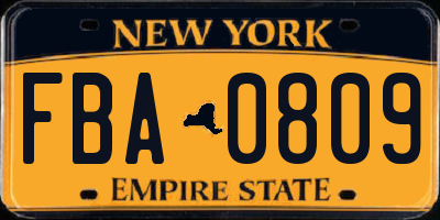 NY license plate FBA0809