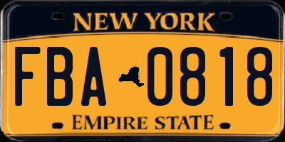 NY license plate FBA0818