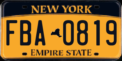 NY license plate FBA0819