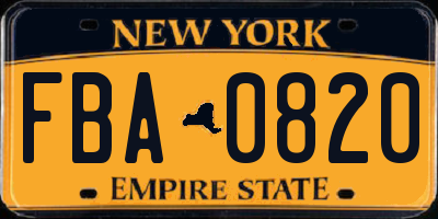 NY license plate FBA0820