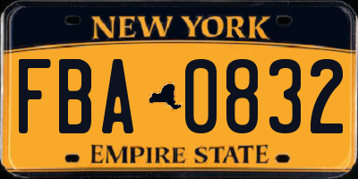 NY license plate FBA0832
