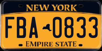 NY license plate FBA0833