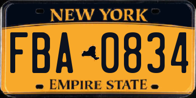 NY license plate FBA0834