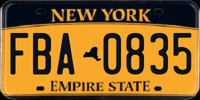 NY license plate FBA0835