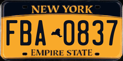 NY license plate FBA0837