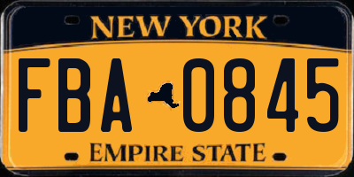 NY license plate FBA0845