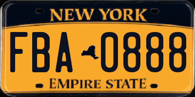 NY license plate FBA0888