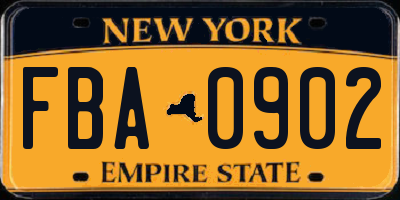 NY license plate FBA0902