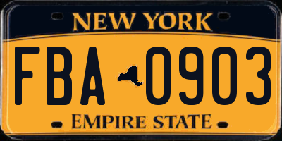 NY license plate FBA0903