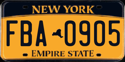 NY license plate FBA0905