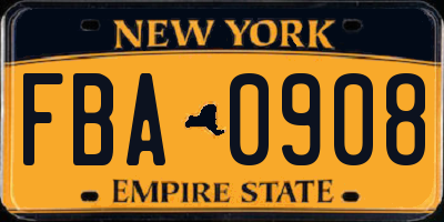 NY license plate FBA0908