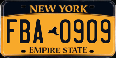 NY license plate FBA0909
