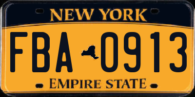 NY license plate FBA0913