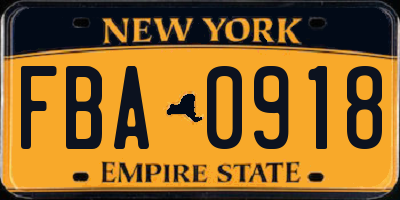 NY license plate FBA0918