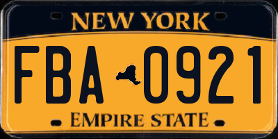 NY license plate FBA0921