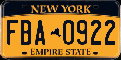 NY license plate FBA0922