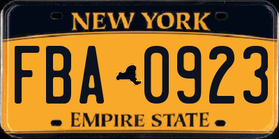 NY license plate FBA0923