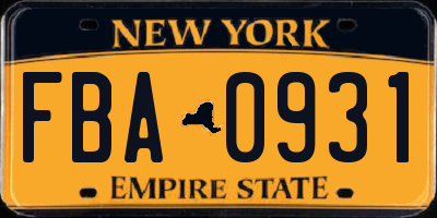 NY license plate FBA0931