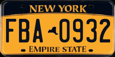 NY license plate FBA0932
