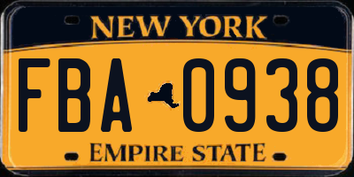 NY license plate FBA0938