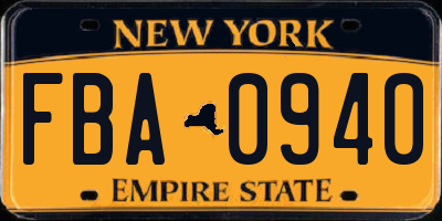 NY license plate FBA0940