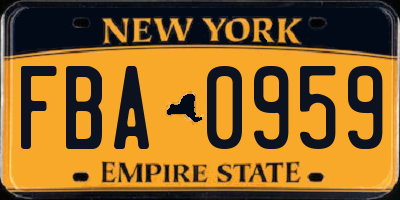 NY license plate FBA0959