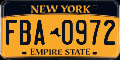NY license plate FBA0972
