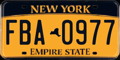 NY license plate FBA0977