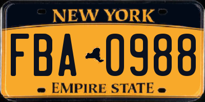 NY license plate FBA0988