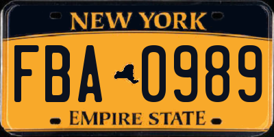 NY license plate FBA0989