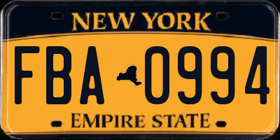 NY license plate FBA0994