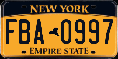 NY license plate FBA0997