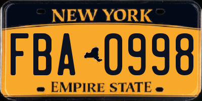 NY license plate FBA0998