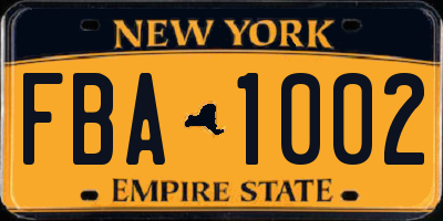 NY license plate FBA1002